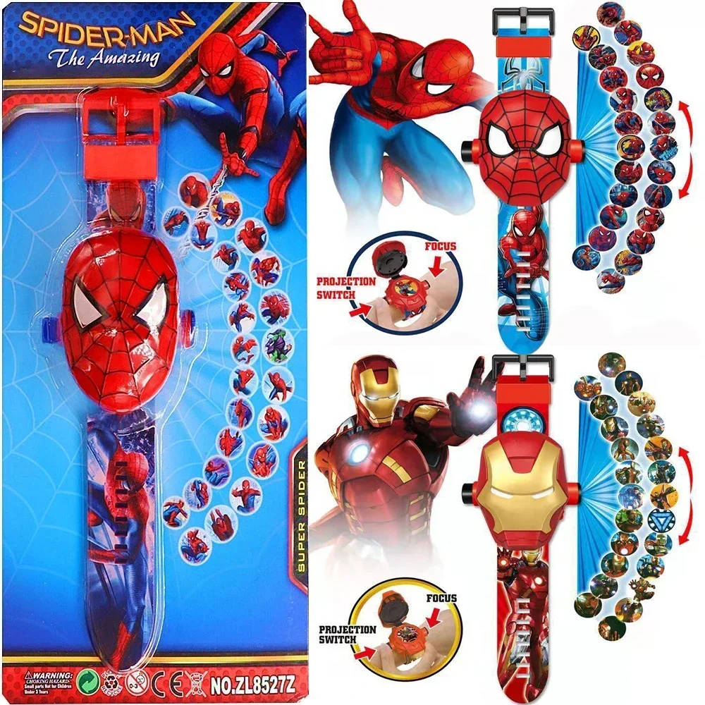 Часы Детские с 3d-проекцией Мультяшные супергерои Человек-паук Железный человек