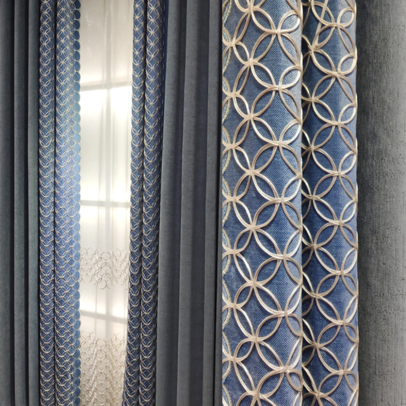 

Nordic Luxury Curtains for Living Dining Room Bedroom Custom Modern Minimalist Chenille Stitching Embroidery Grey Window Curtain