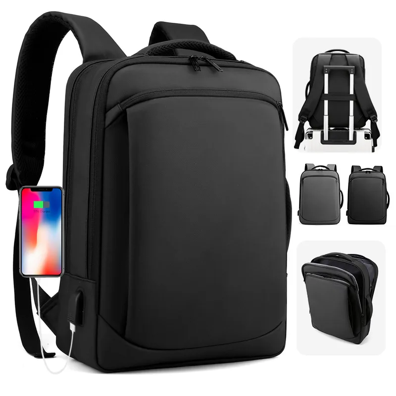 

USB New Men's Backpack Commuting Simple Business Travel Backpack Student Bag Oxford Cloth Notebook Computer Solid Color Backpack