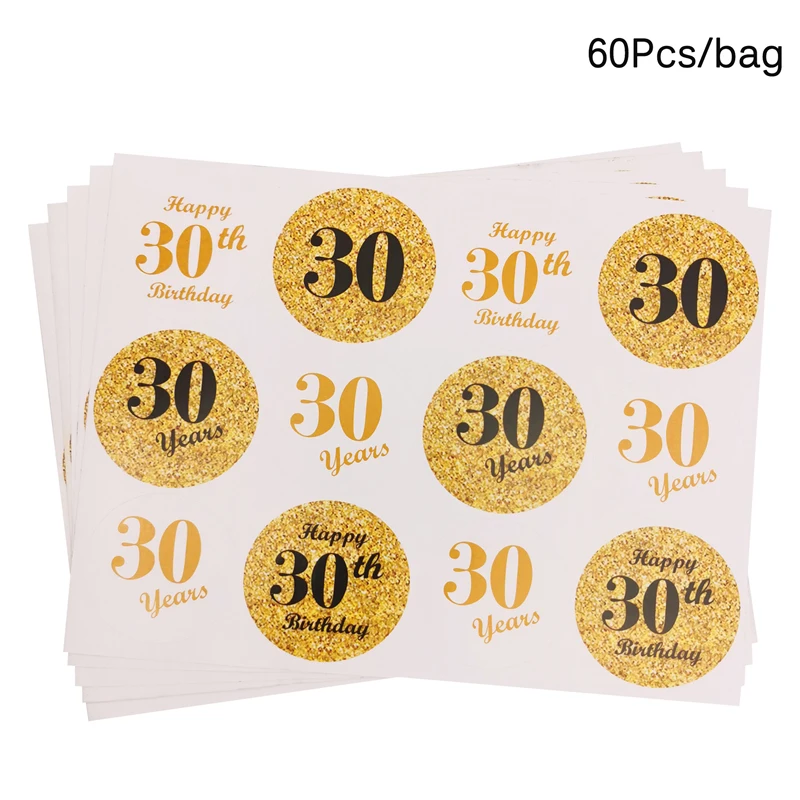 

60Pcs 30th 40th 50th 60th 4cm Paper Stickers Happy Birthday DIY Baking Seal Labels Sticker Adult Anniversary Party Decoration