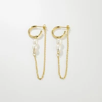 fashion long pearl tassel chain earrings gold color freshwater pearl drop earrings for women wendding party jewelry
