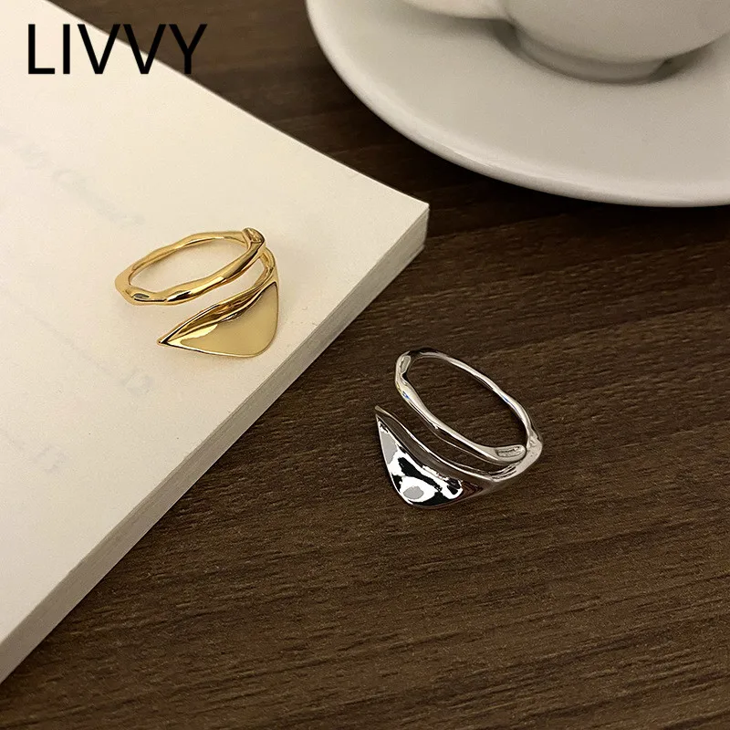 

LIVVY Silver Color Minimalist Trendy Creative Leaf Geometric Finger Rings For Women France Bride Jewelry Party Gifts