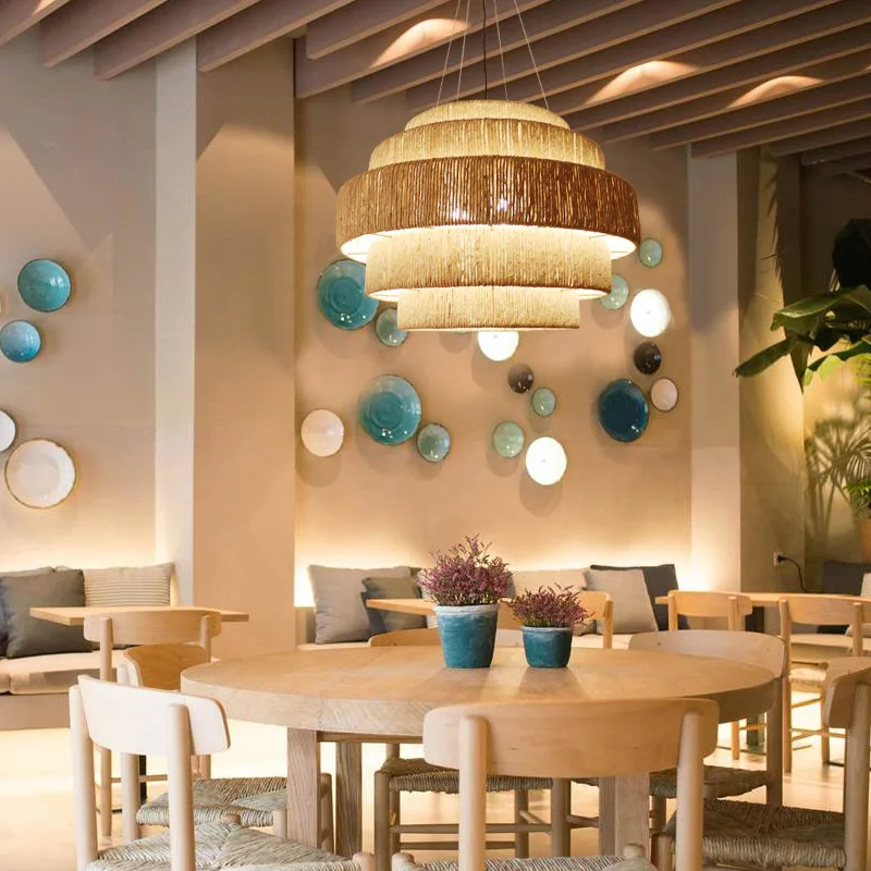 

Southeast Asia retro style living room pendant lamp hotel guest room restaurant private room pendant lamp corn rope hand-woven