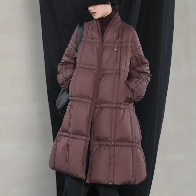 Loose Warm Medium Length Down Jacket Women's White Duck Down Thick Vintage 2022 Autumn and Winter Fashion New Winter Clothing