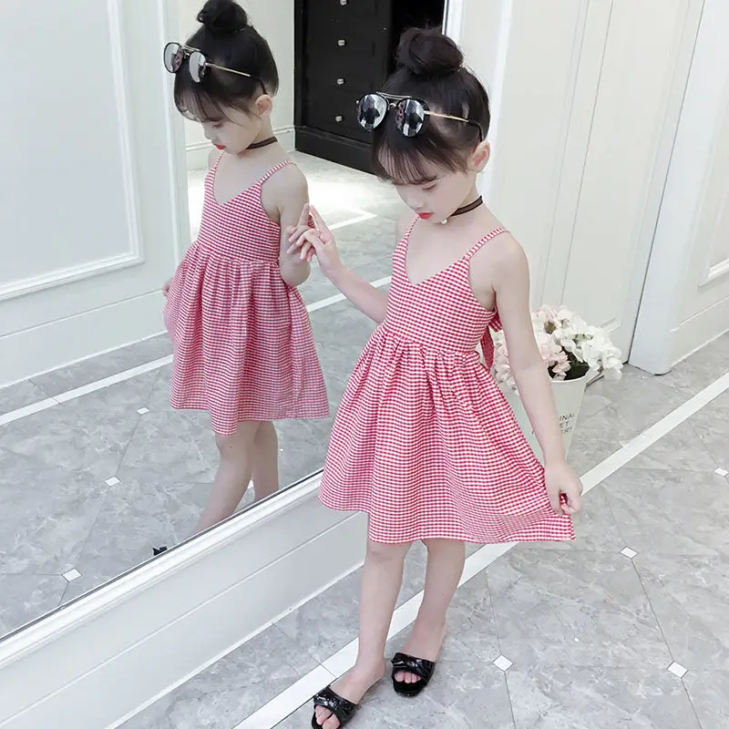 2022 г. летнее милое элегантное платье для девочек красный сарафан в клетку