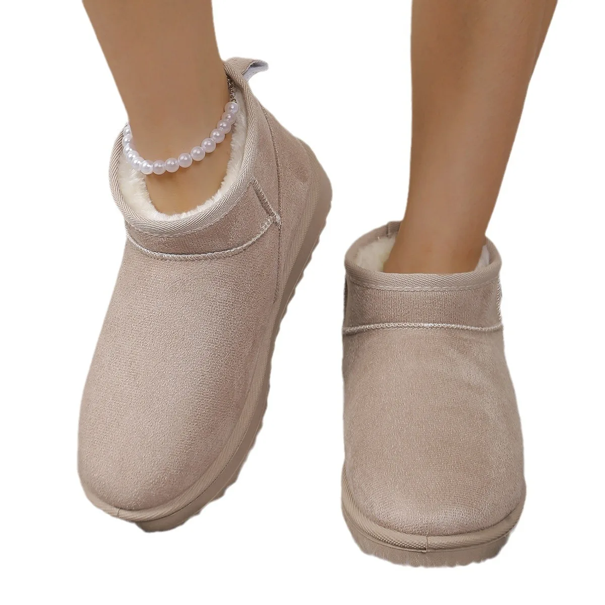 Женские зимние ботинки на плоской платформе искусственные замшевые