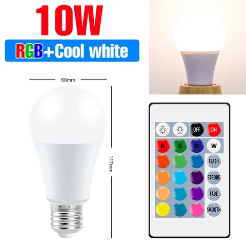 Лампа светодиодная RGB, меняющая цвет, E27, 220 В, 110 В, 5 Вт, 10 Вт, 15 Вт