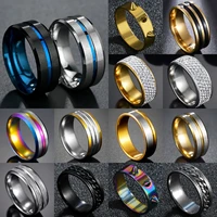 new hot sale 68mm groove rings blackblue stainless steel rings for men charm male jewelry gift drop shipping available