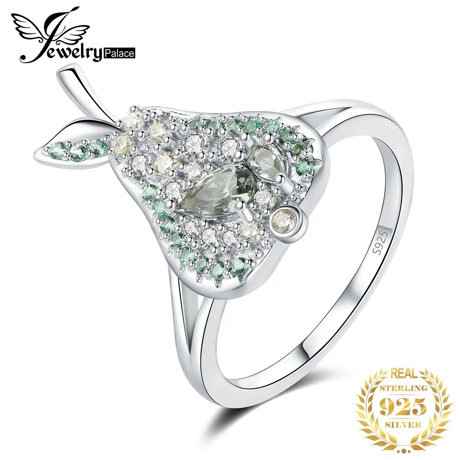 

JewelryPalace New Cute Pear Design Pear Cut Green Created Spinel 925 Sterling Silver Statement Ring for Woman Girl Gemstone Gift