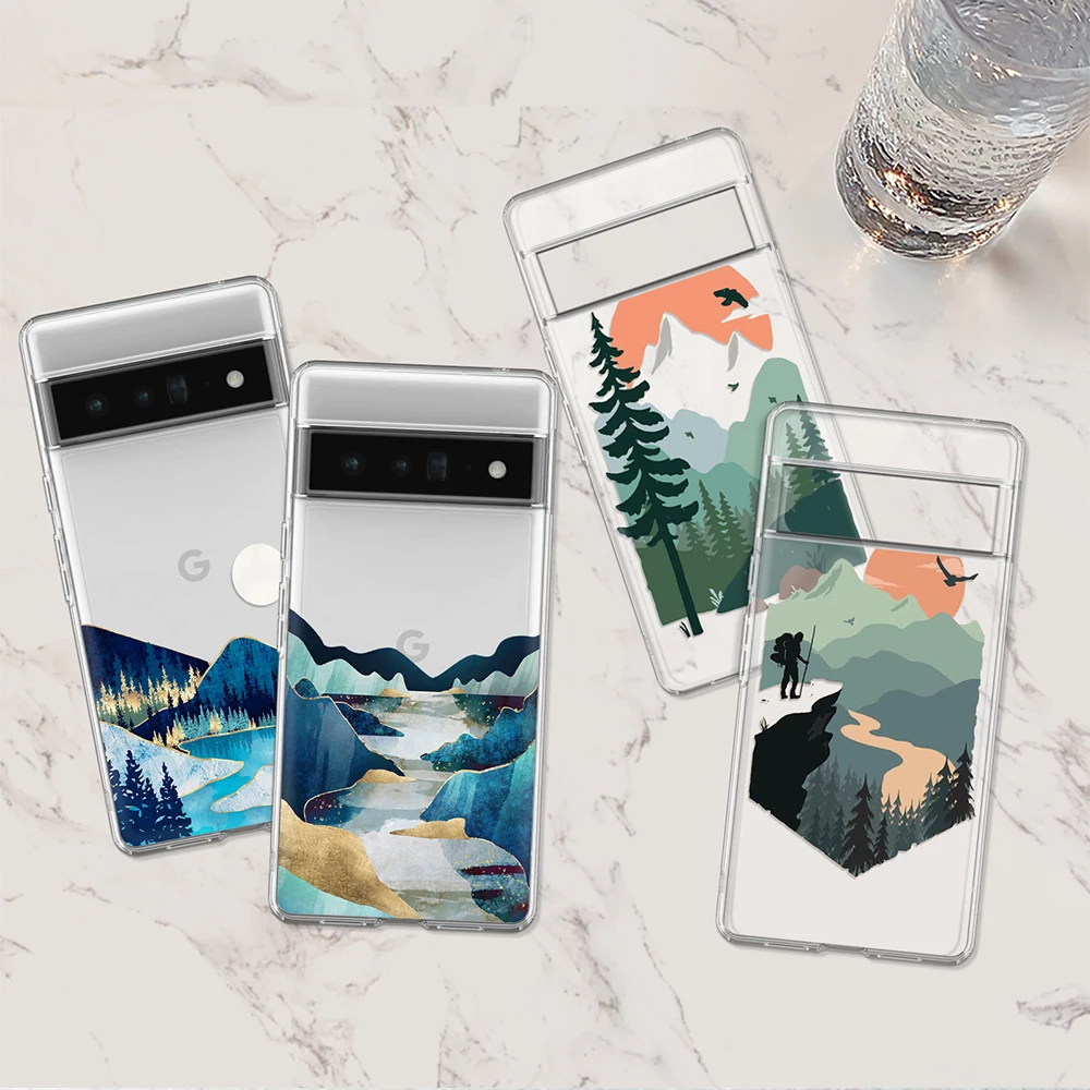

Forest Illustration Case for Google Pixel 7a 7Pro 7 6a 6 6Pro 5 5a 5G 4XL 4 2 3XL 3a 3aXL 4a Clear Soft TPU Silicone Fundas