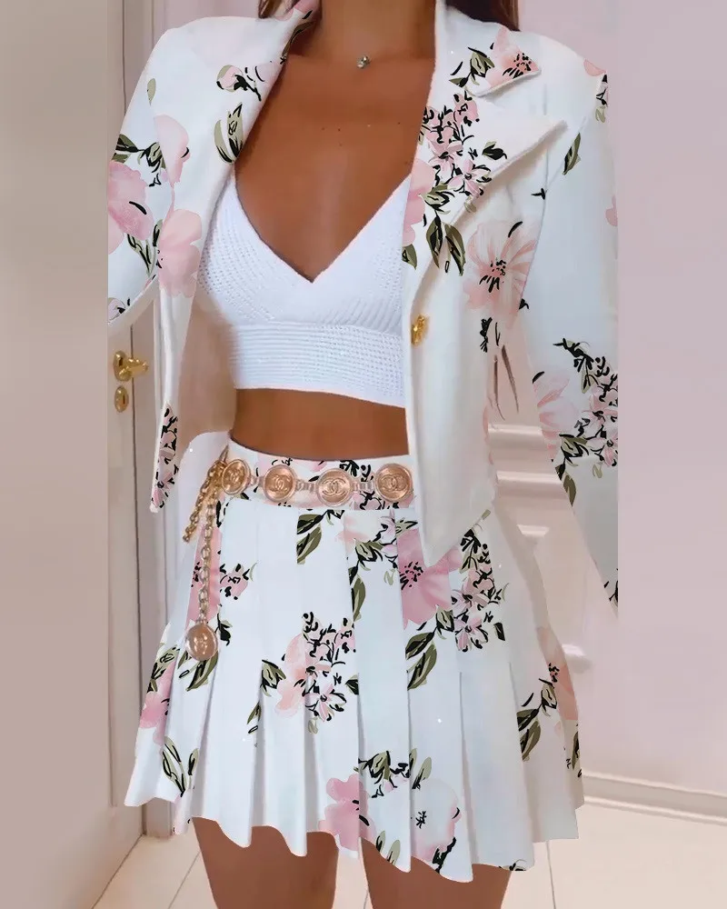 

Autumn Fashion Printing Long Sleeve Blazer Coat Women Fashion Office Ladies Slim Button Coat Blazer Women