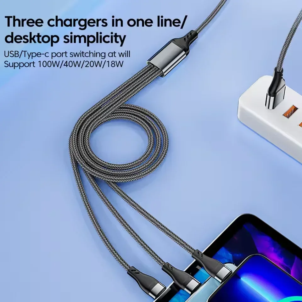 Фото Кабель для быстрой зарядки Micro USB типа C, 100 Вт, 3 в 2, для iPhone 15 14 13 12 11 Pro Max, шнур для зарядного устройства для передачи данных для Samsung Xiaomi Huawei №2