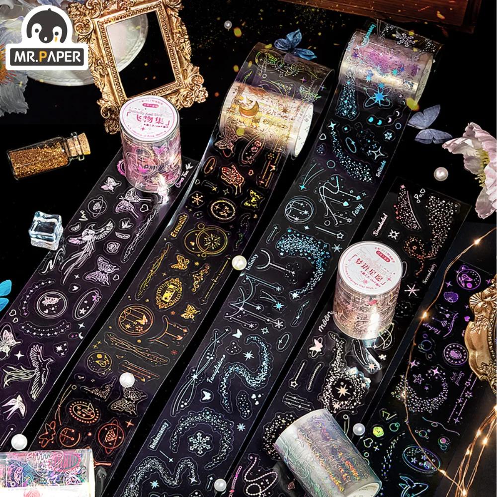 

Mr. Paper 6 Design 200cm/roll PET Tape INS Fantasy Shiny Hot Stamping Laser Tape Cosmic Planet Handbook Diy Material Stationery