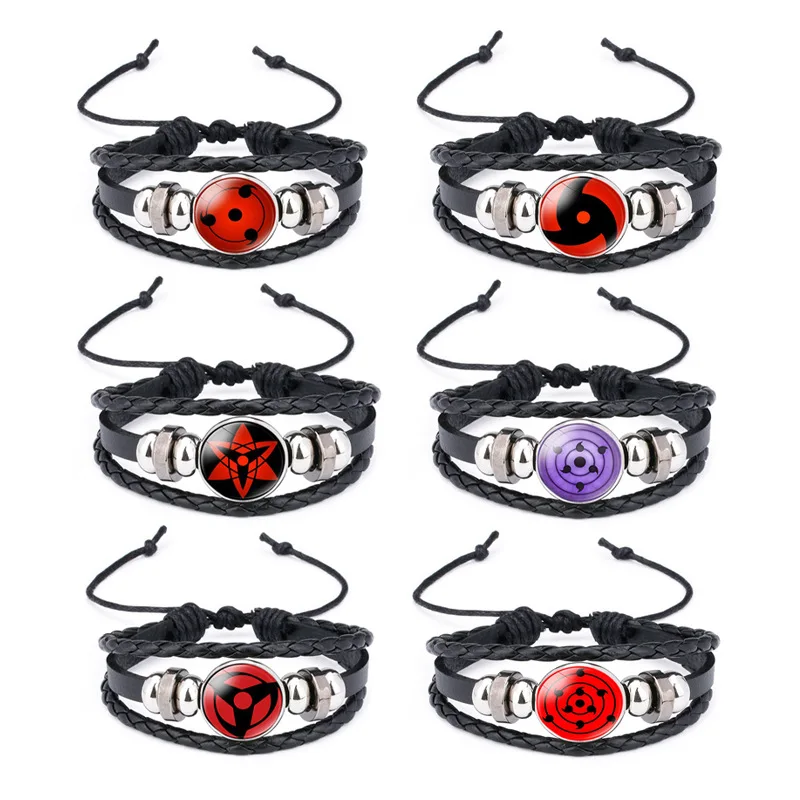 Anime Naruto Cosplay Sharingan Eye Bracelet Vintage Leather Bracelets Goth Bangle for Fans Men Jewelry Gifts