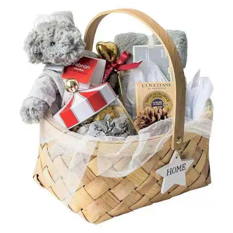 

Hand Woven Wooden Basket Sundries Organizer Plant Rattan Box Chocolate Candy Gifts Storage Container Flowers Wedding Basket