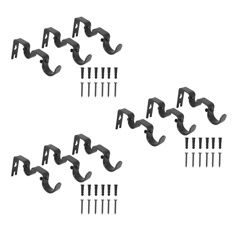 

15Pcs Curtain Rod Brackets Heavy Duty Double Rod Holders Durable Metal Curtain Rod Wall Brackets With Screw Black