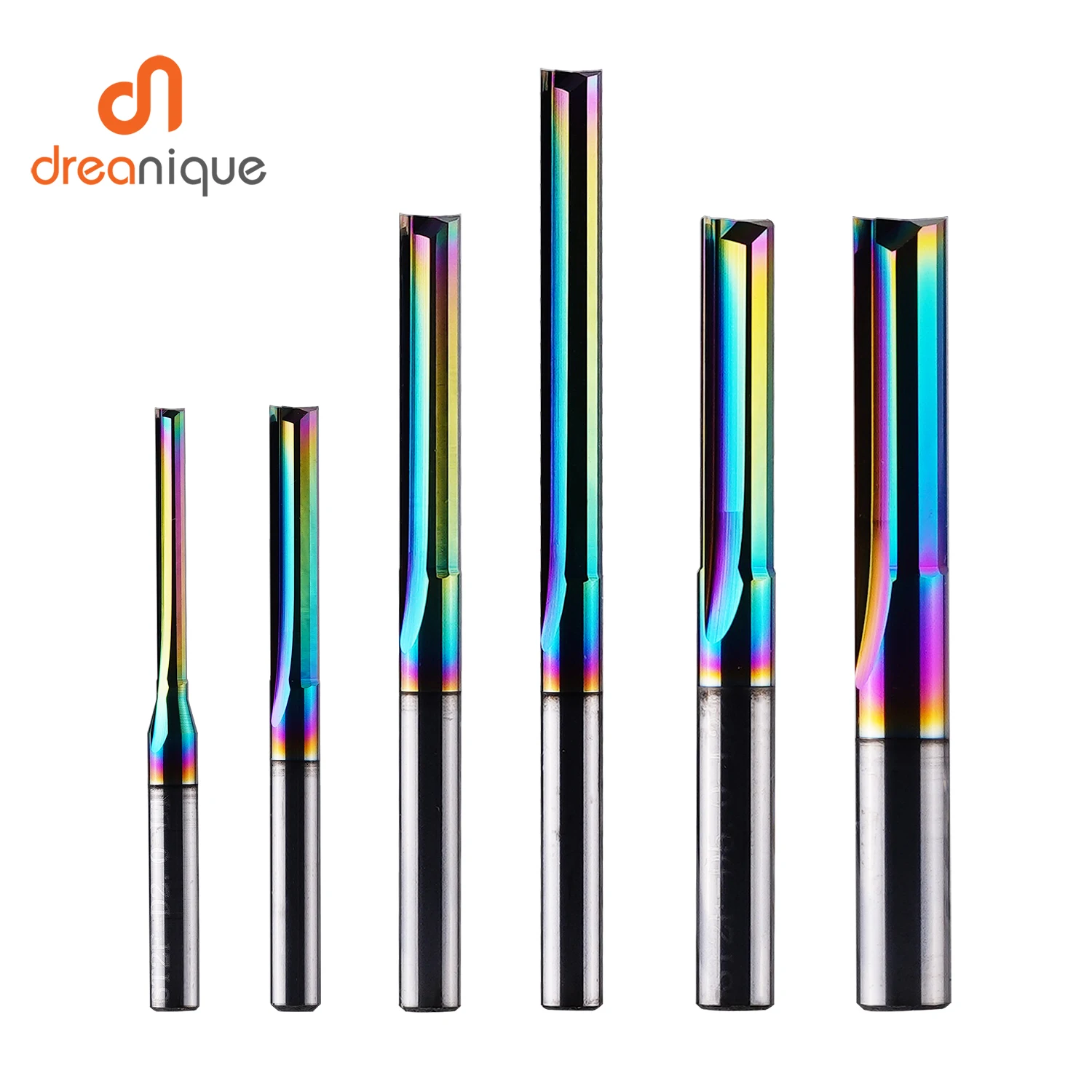 Dreanique 1pc 3.175 4 6 8mm Shank DLC Coatting 2 Flutes Straight Flute End Mill CNC Milling Tools Slot Milling Cutter