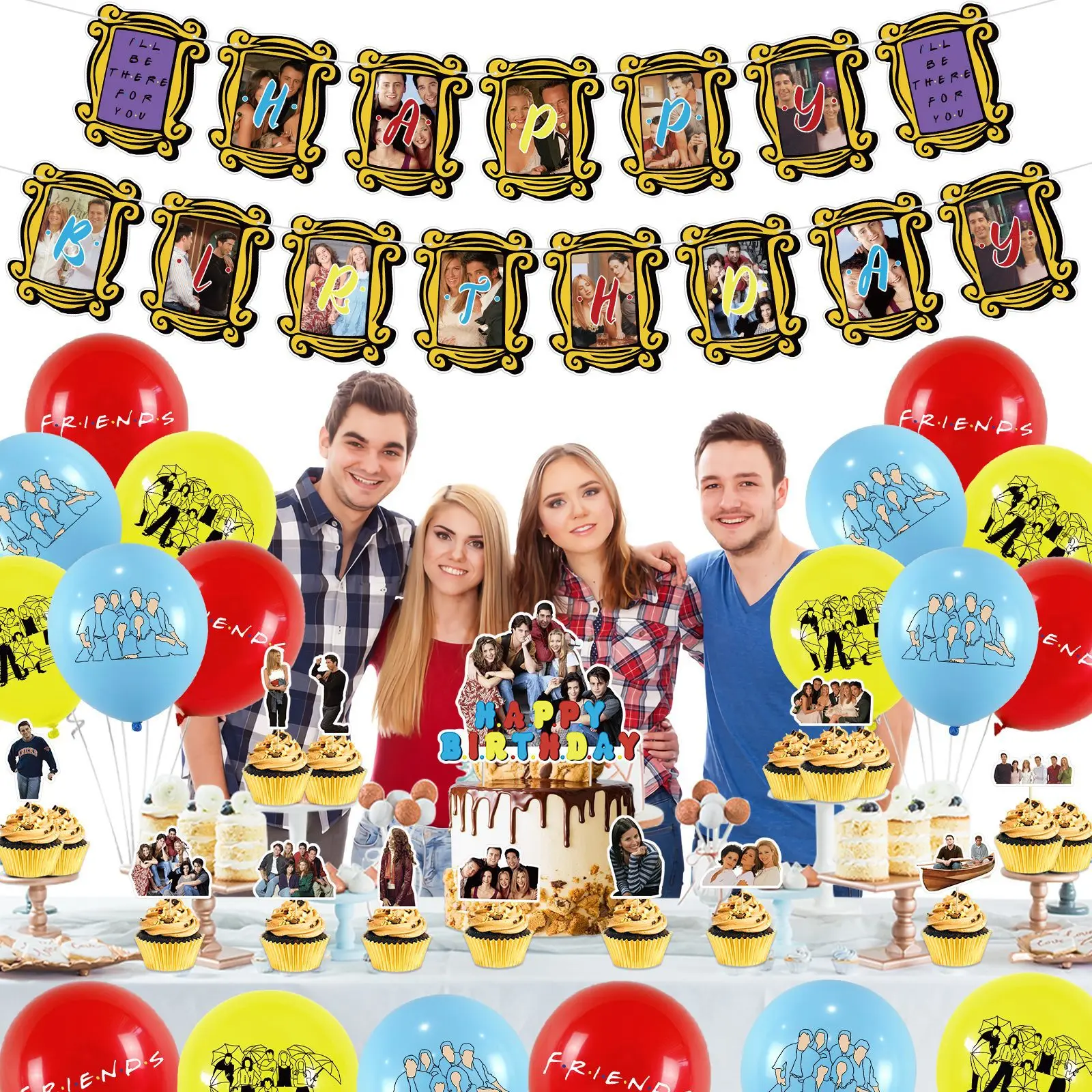 

Happy Birthday Party Friends Tv Show Film Themes Classical Decoration Banner Latex Balloon Cake Topper Flag Event Party Supplies