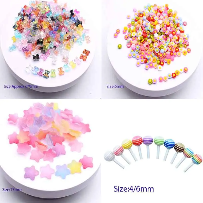 

Cute Bear Resin Crystal Aurora Rhinestones Soft Candy Design Nail Charms Lollipop For Acrylic Nails Resin Nail Art Multi-Design
