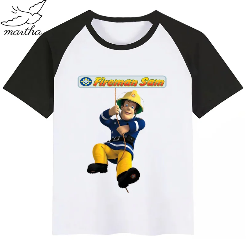 Kids Sam Fireman Firefighter Cartoon Funny T-shirt  Summer Tops Children Short Sleeve Girls Clothes ，Drop Ship