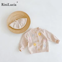 rinilucia 2022 spring toddler boys knitted sweater baby boys flower printing cardigans outwear clothes kids girl knitwear jacket
