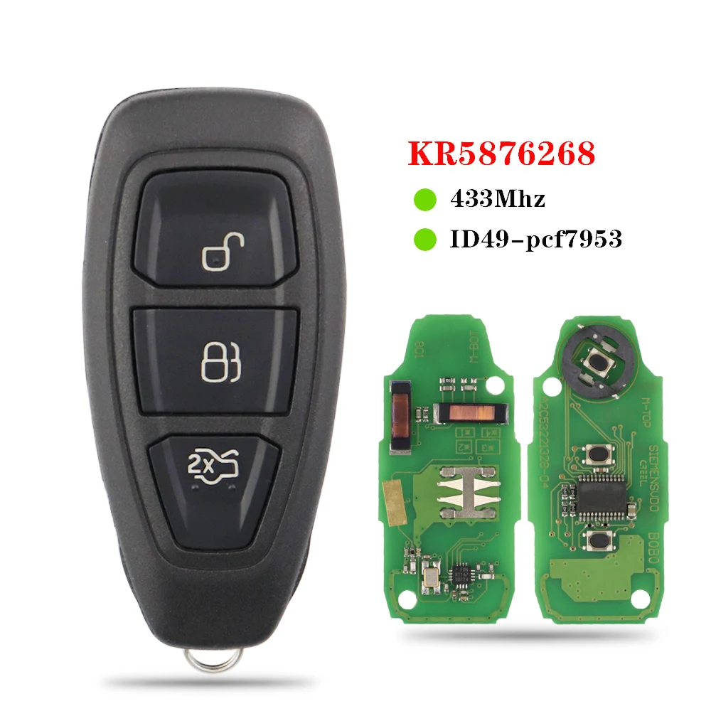 

Умный дистанционный ключ для Ford Ecosport Kuga Focus C-Max Mondeo Fiesta B-max S-max Galaxy 2011 2012 2013 2014 2015 чип 433 МГц ID49
