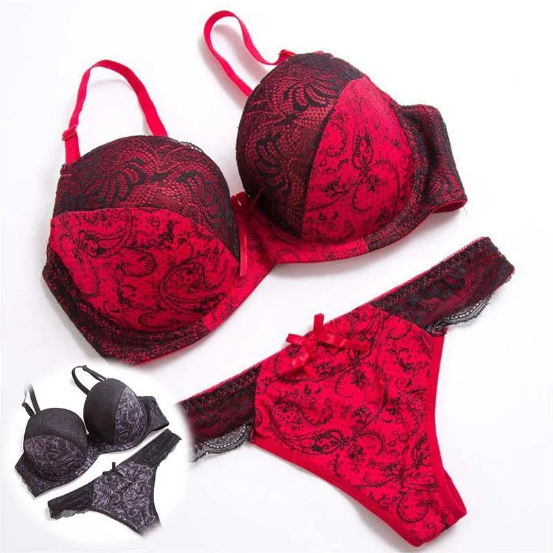 

Red Sexy Black Underwear Ladies Bra & Thong Lace Lingerie Bra Set Push Up