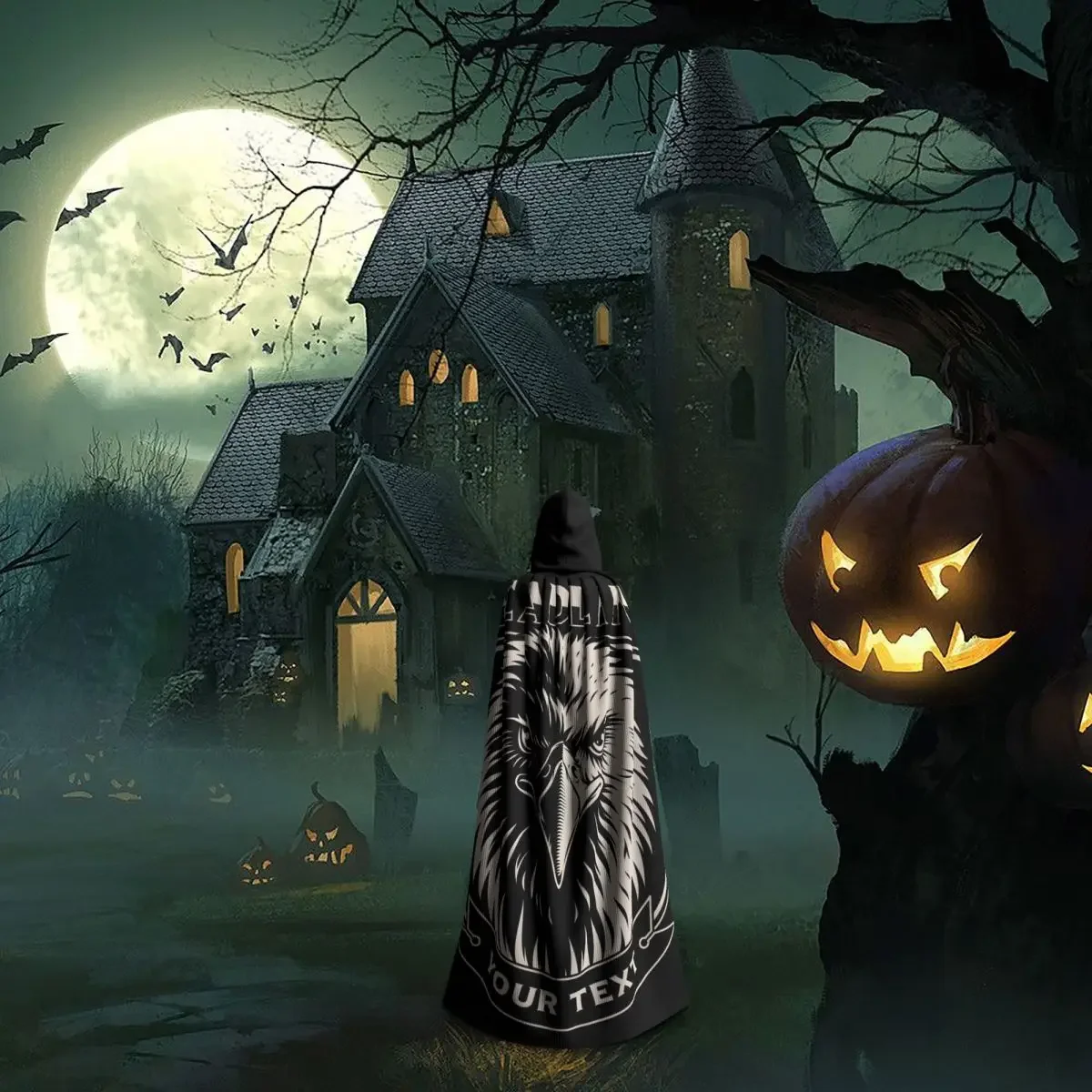 Черно-белая накидка с капюшоном и иллюстрацией головы орла для Хэллоуина косплея