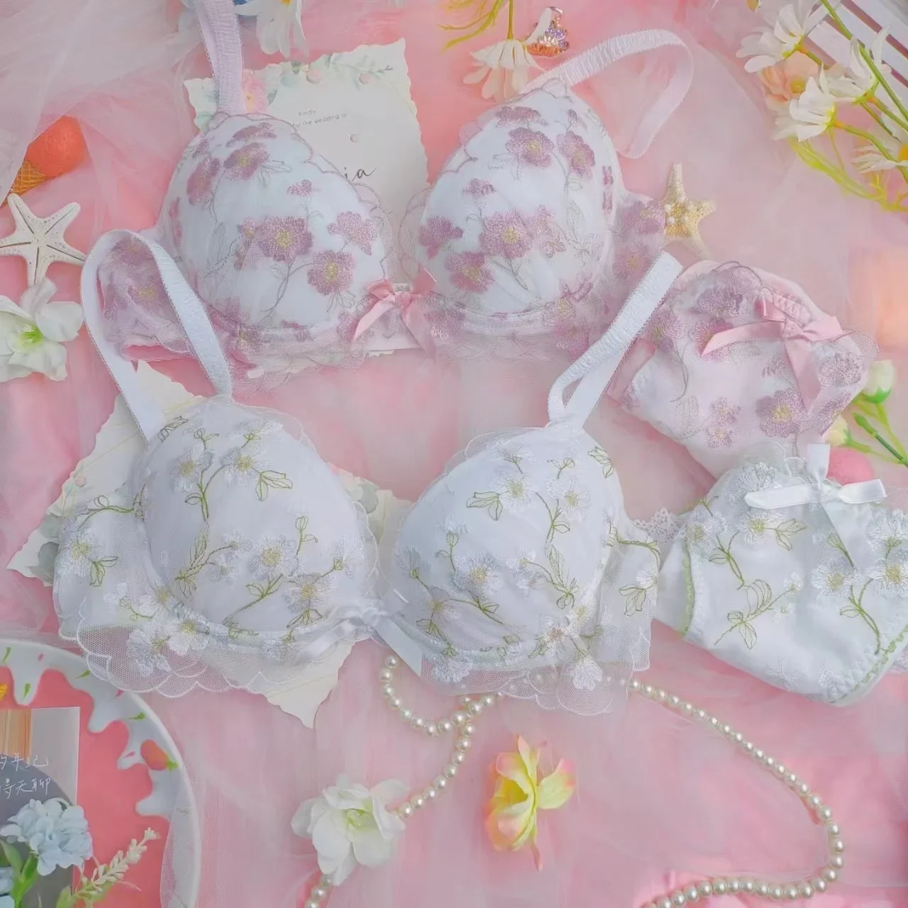 Домашний японский милый комплект с бюстгальтером вышивкой и глубоким куриным