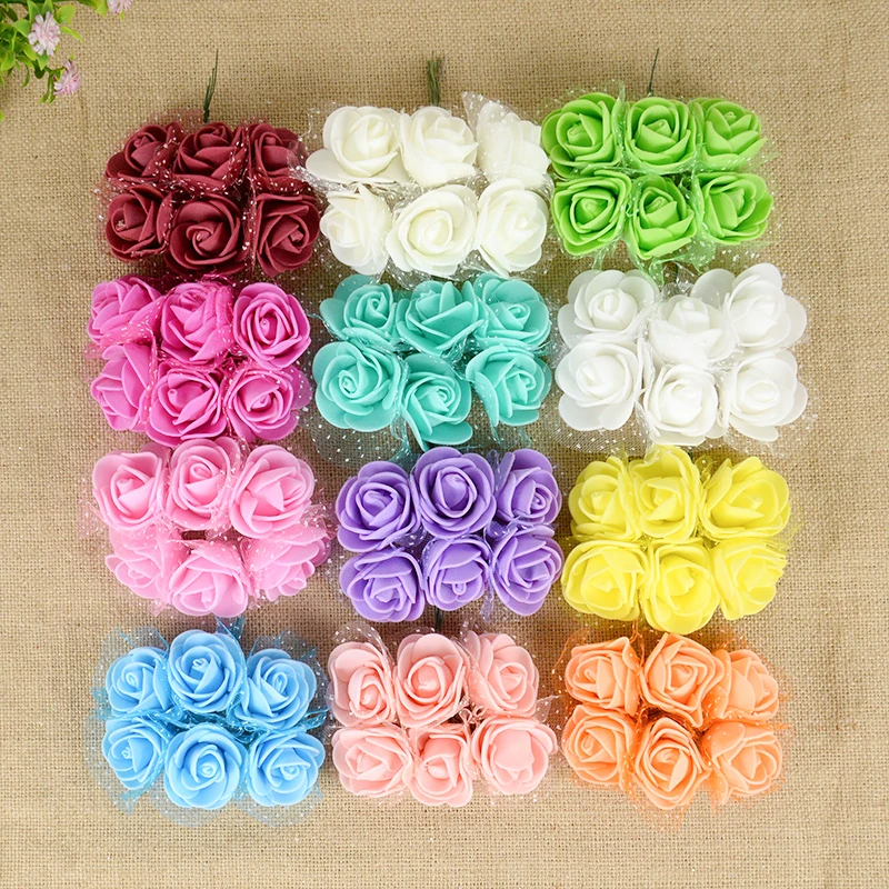 

36/72pcs 3.5cm Mini Foam Rose Flower Head Artificial Silk Flower Bouquet DIY Craft Wreath Home Decoration Wedding Party Supplies