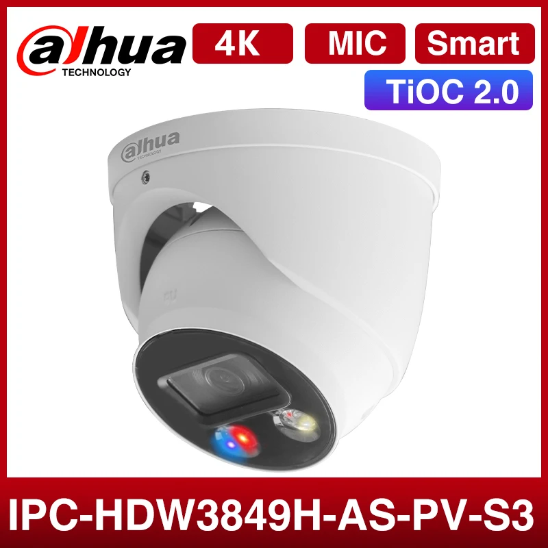 

Dahua 5MP 8MP умный звуковой светильник, камера с сигнализацией 4K Ai, защита безопасности, домашний CCTV монитор, IPC-HDW3849H-AS-PV-S3, бесплатная доставка