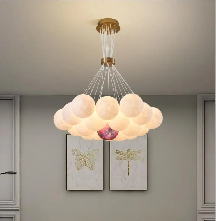 

Bubble Ball 3D Moon Chandelier Modern Simple for Lliving Room Pendant Warm Children's-room LED Light Bedroom Round Shape Lamp