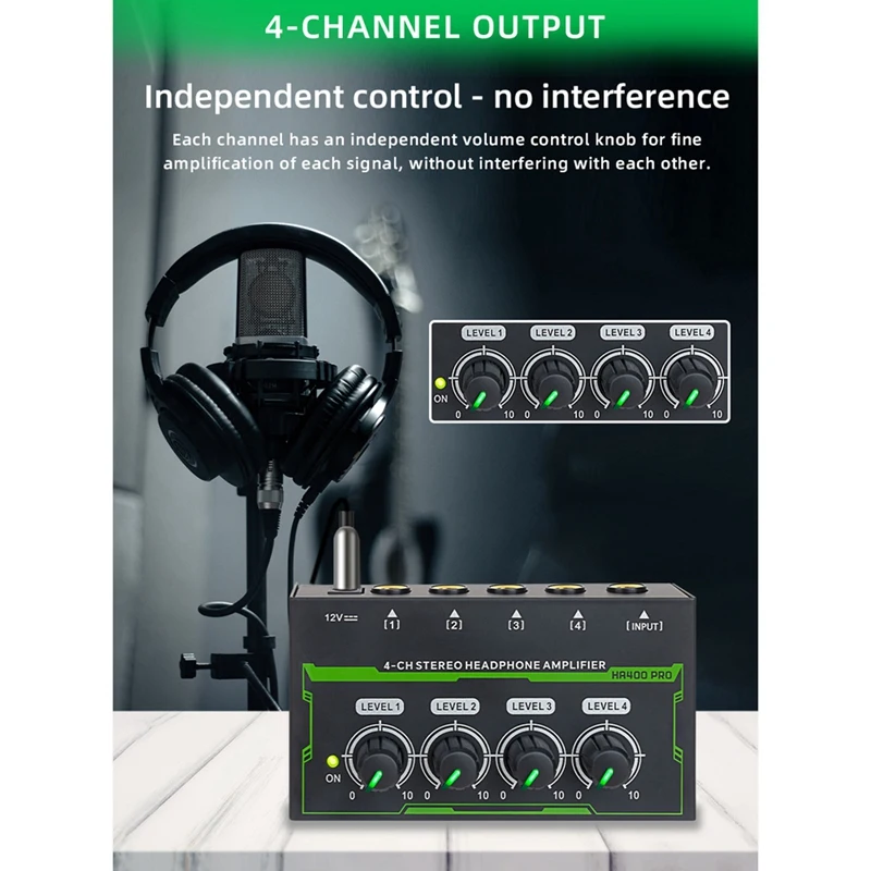 Headphone Amplifier 4 Channel Stereo Audio Mini Splitter For Live And Recording Studio
