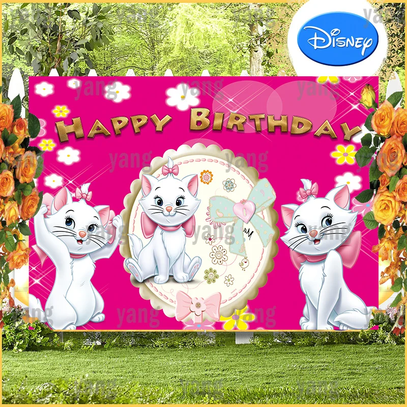 Romantic Pink Wedding Disney Garland Mirror Happy Birthday Party Decoration Shower Marie Cat Background The AristoCats Backdrop