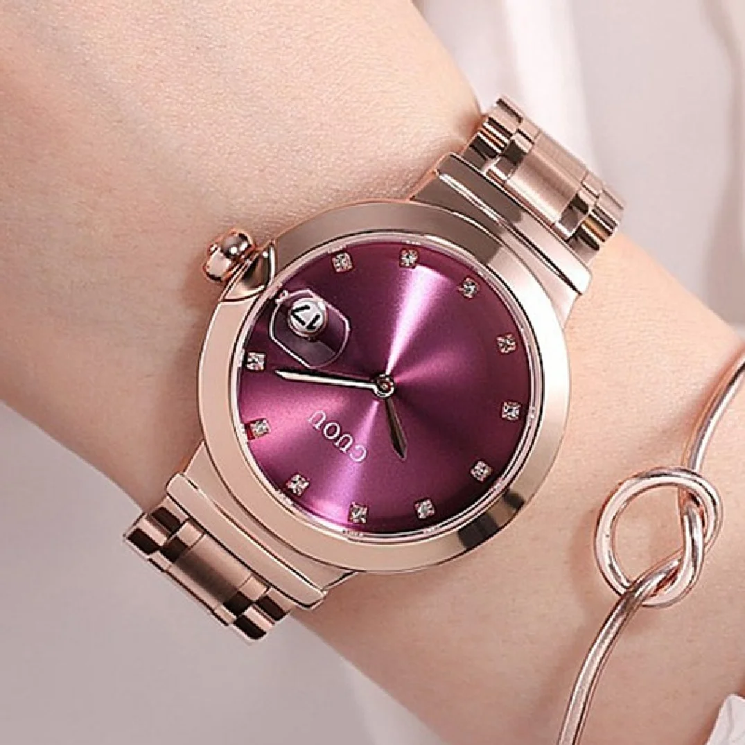 

Fashion Guou Top Brand Women Full Stainless Steel Quartz Watches Higher Cost Quality Watch Female Calendar Wristwatches Girls
