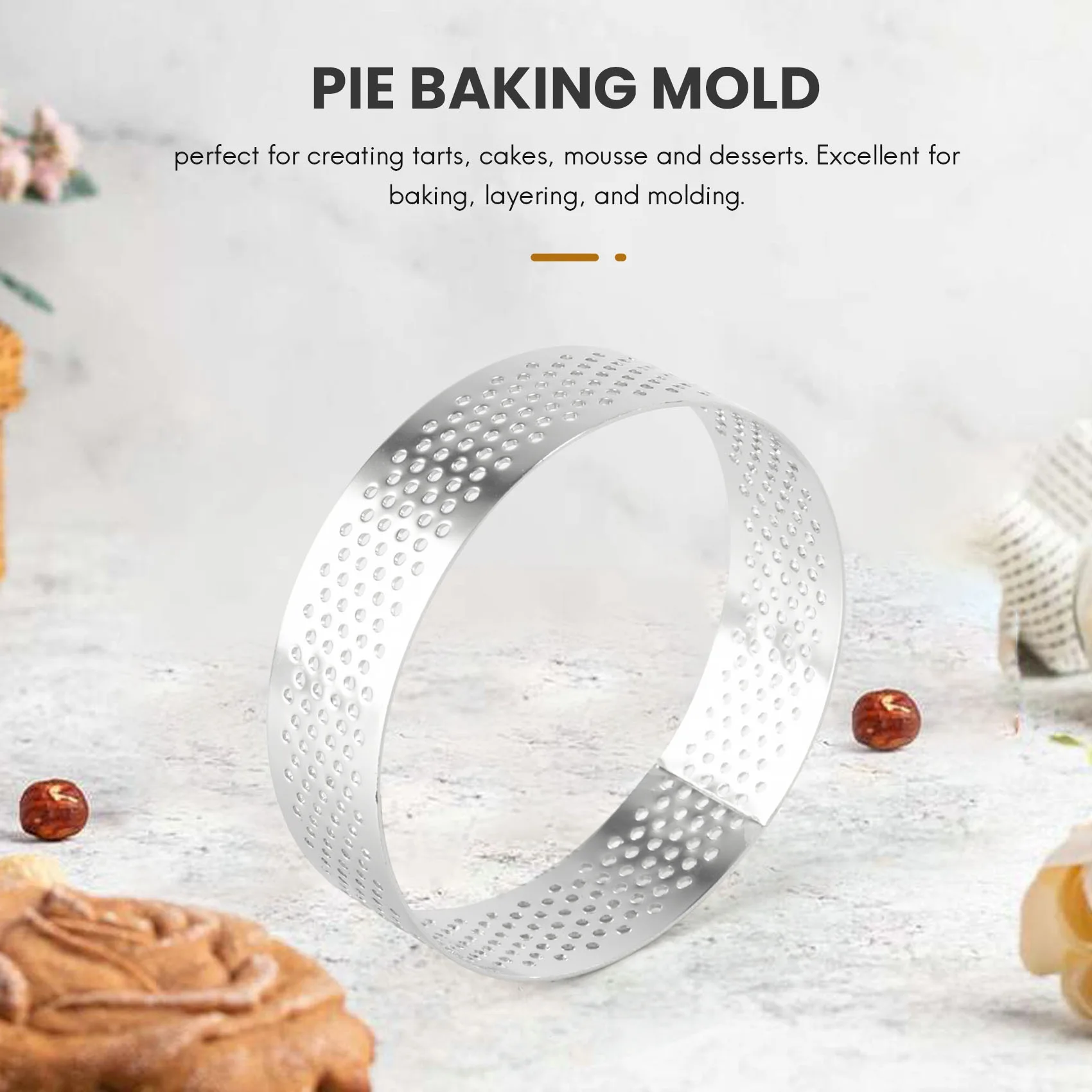 

10Pcs Circular Tart Rings with Holes Stainless Steel Fruit Pie Quiches Cake Mousse Mold Kitchen Baking Mould 7cm