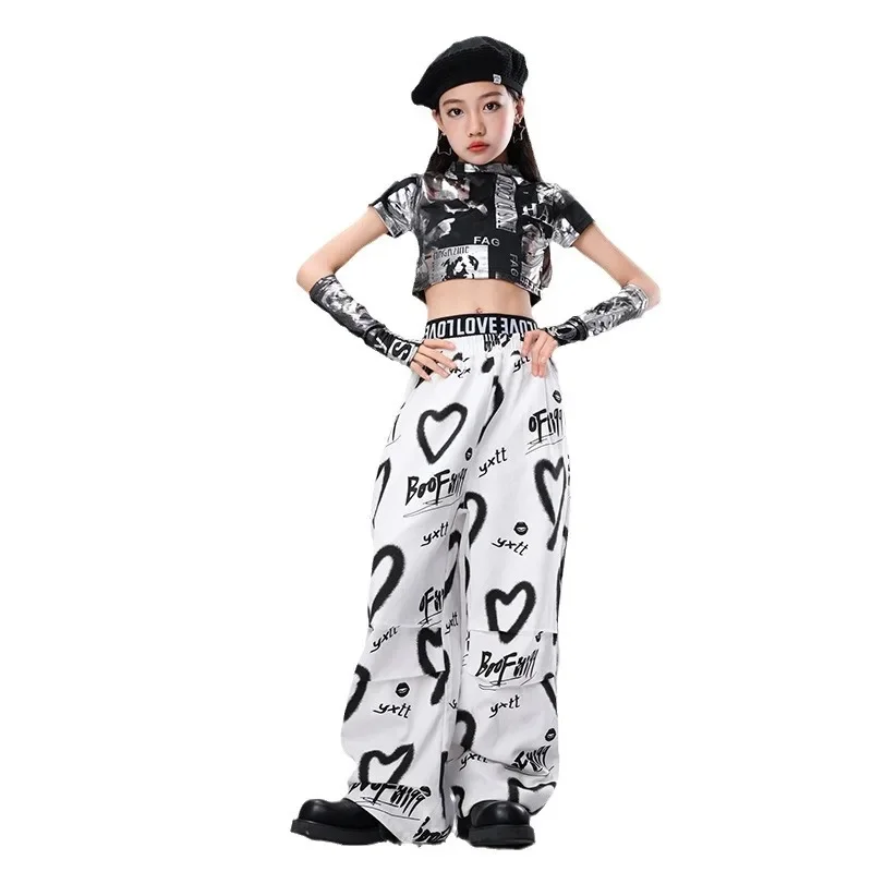 Детский крутой укороченный топ в стиле хип-хоп штаны для уличных танцев уличная