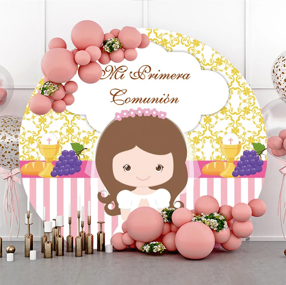 

Мой первый Причастие исламское крещение фото фон Девочка День Рождения Маленькая принцесса Новорожденный ребенок круглый фон стол