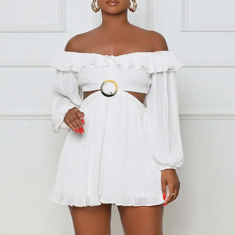 

Элегантный комбинезон с открытыми плечами и открытой спиной, Женский Повседневный однотонный комбинезон с длинным рукавом, офисный пикант...