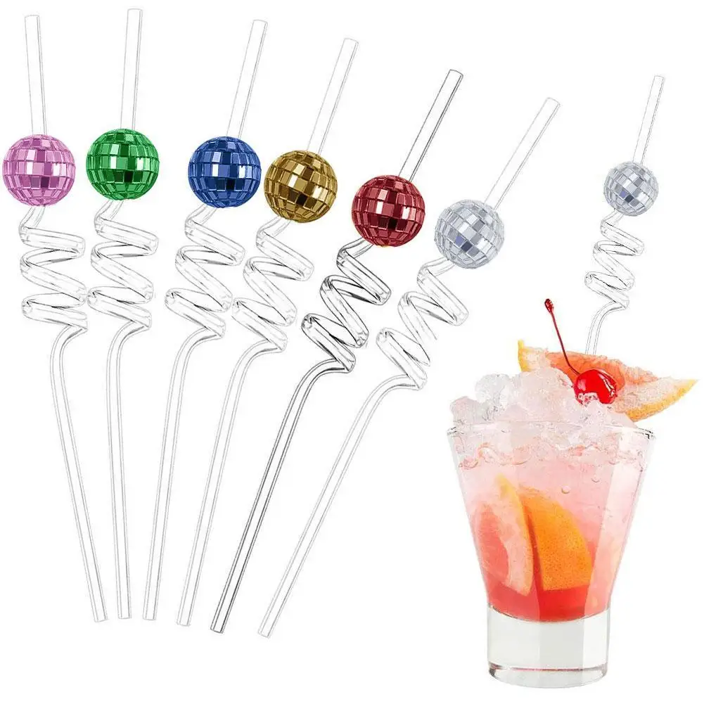 

12Pcs Disco Balls Plastic Spiral Drinking Straws Children Wine Bar Wine Cup Juice Birthday Use Bar Beer Party Club Drinkware