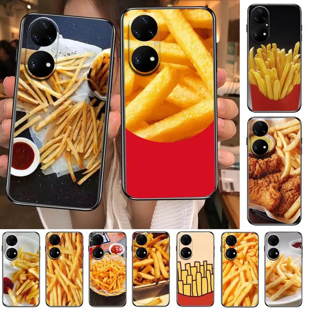 

Dessert French Fries Burger Phone Case For Huawei p50 P40 p30 P20 10 9 8 Lite E Pro Plus Black Etui Coque Painting Hoesjes comic
