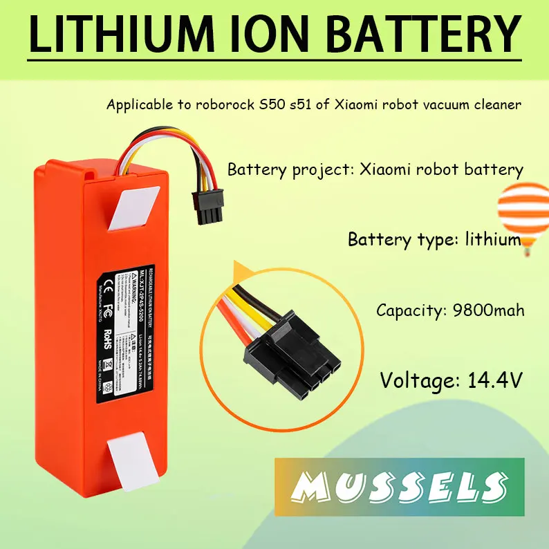 

New 9800mAh 14.4V 9.8Ah Li-ion Battery Vacuum Cleaner Accessories for Xiaomi Mi Robot Robot Cleaner roborock S50 S51 T4 T6
