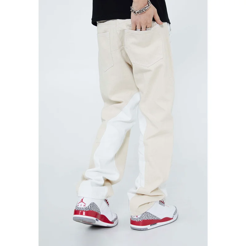 Men's Wear New Recreational Vintage Black Parchment Jeans Stacking Texture Straight Cylinder Loose Street Trousers Autumn Female