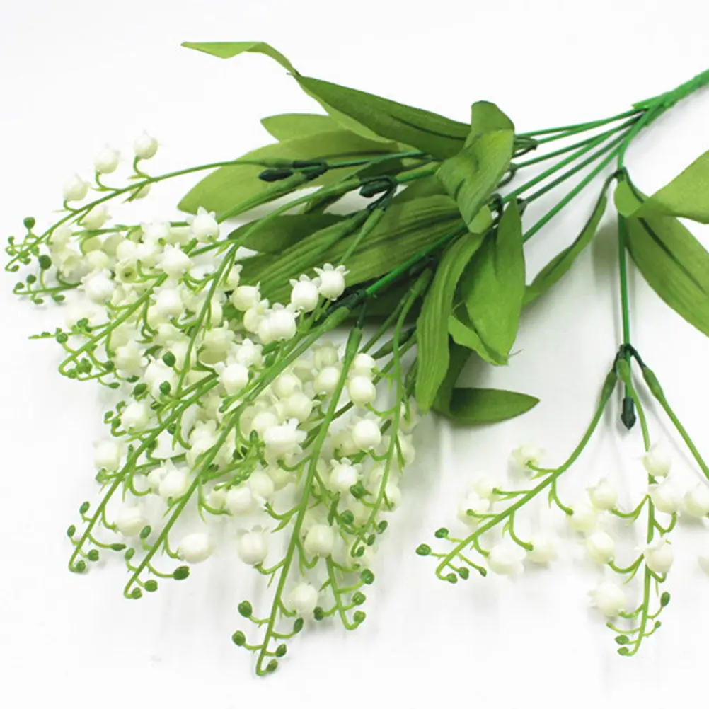 Фото Искусственный букет из 2-х имитаций ландышей (Convallaria Majalis) с 7 ветками для свадебного декора, украшения дома, праздничных мероприятий, зеленый №1
