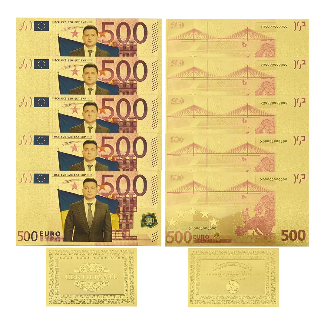 

10pcs/lot Gold Plated 500 Euro Zelensky Fund Foil Banknotes Collected By Ukrainian President Paper Money