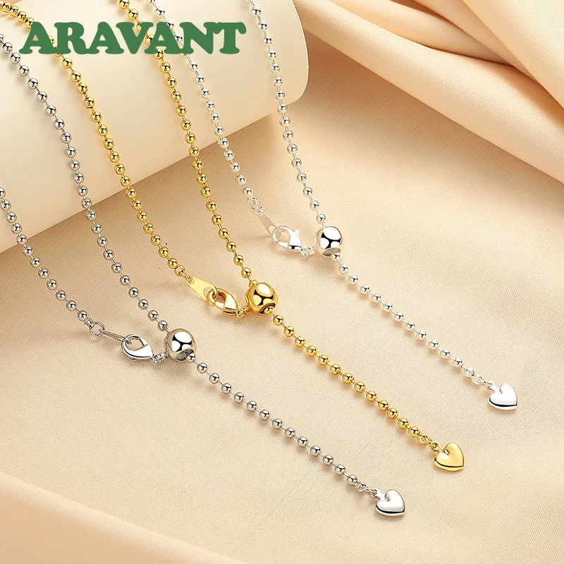 Фото Серебряное колье ARAVANT 925 пробы с позолотой 18K, 2.4 мм, минималистичное, регулируемое, с бусинами и подвеской в виде сердца, для женщин, модные украшения. №2