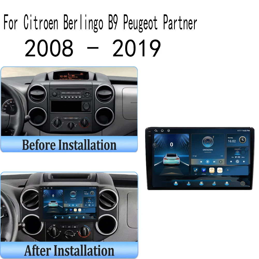 Фото Автомобильный радиоприемник Android16 Carplay для Citroen Berlingo для Peugeot Partner 2008-2019 навигация GPS мультимедийный плеер WiFi BT stere №2