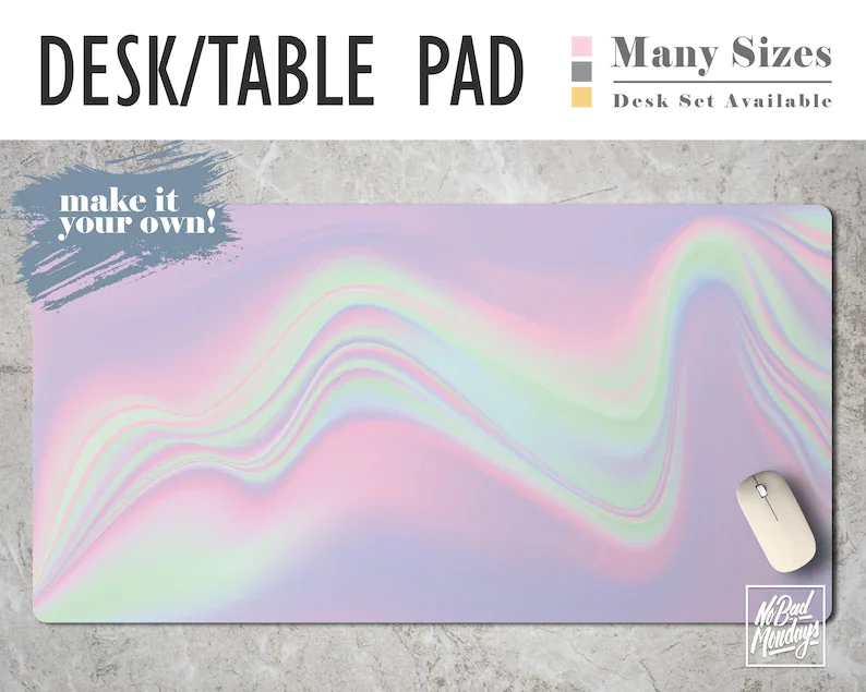 

Iridescent Print Desk Mat, Available Custom Monogram - 3 Sizes - High Quality Digital Print, Extended Mouse Pad - Desk Set