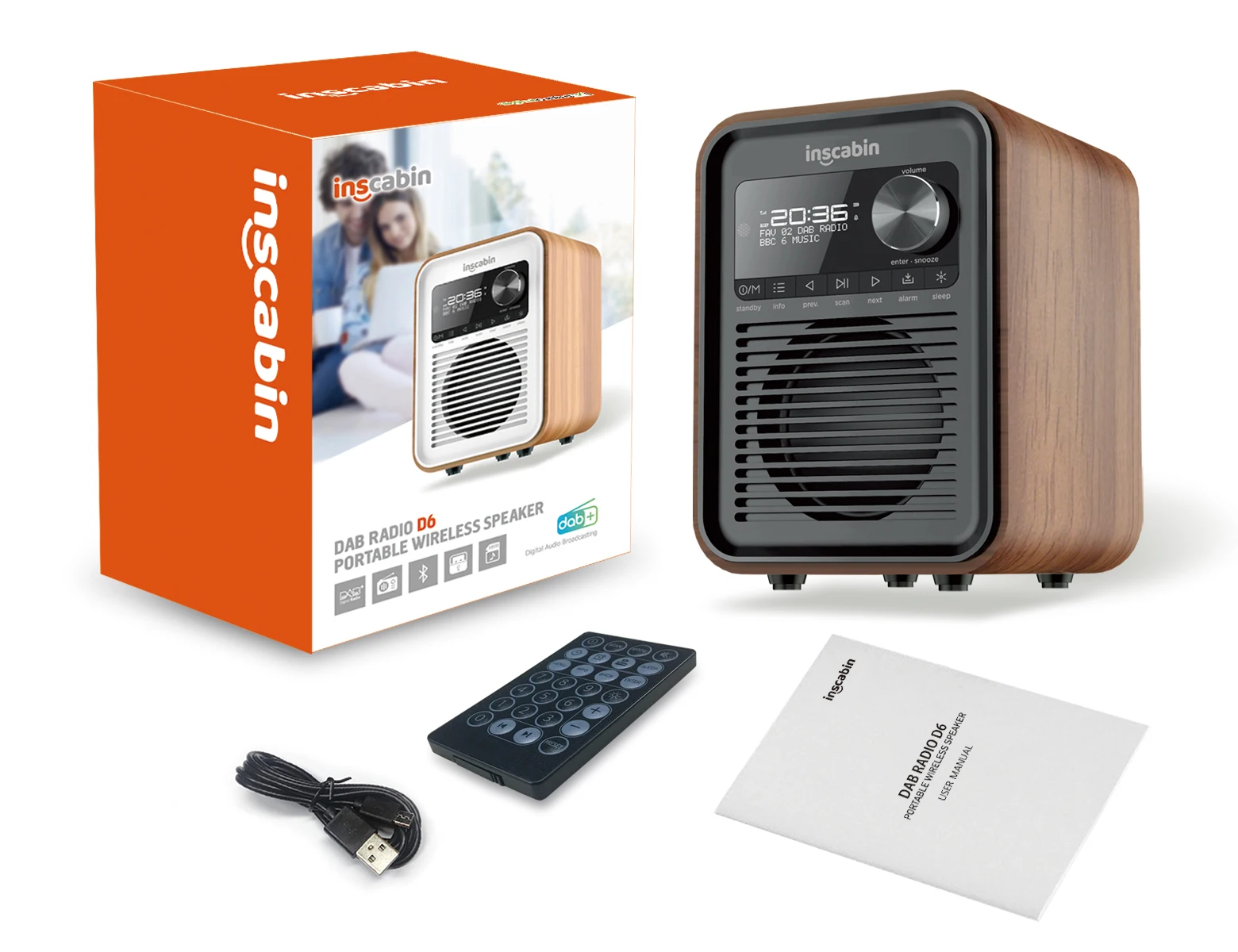 Портативный беспроводной динамик Inscabin D6 DAB с Bluetooth FM-радио/красивый