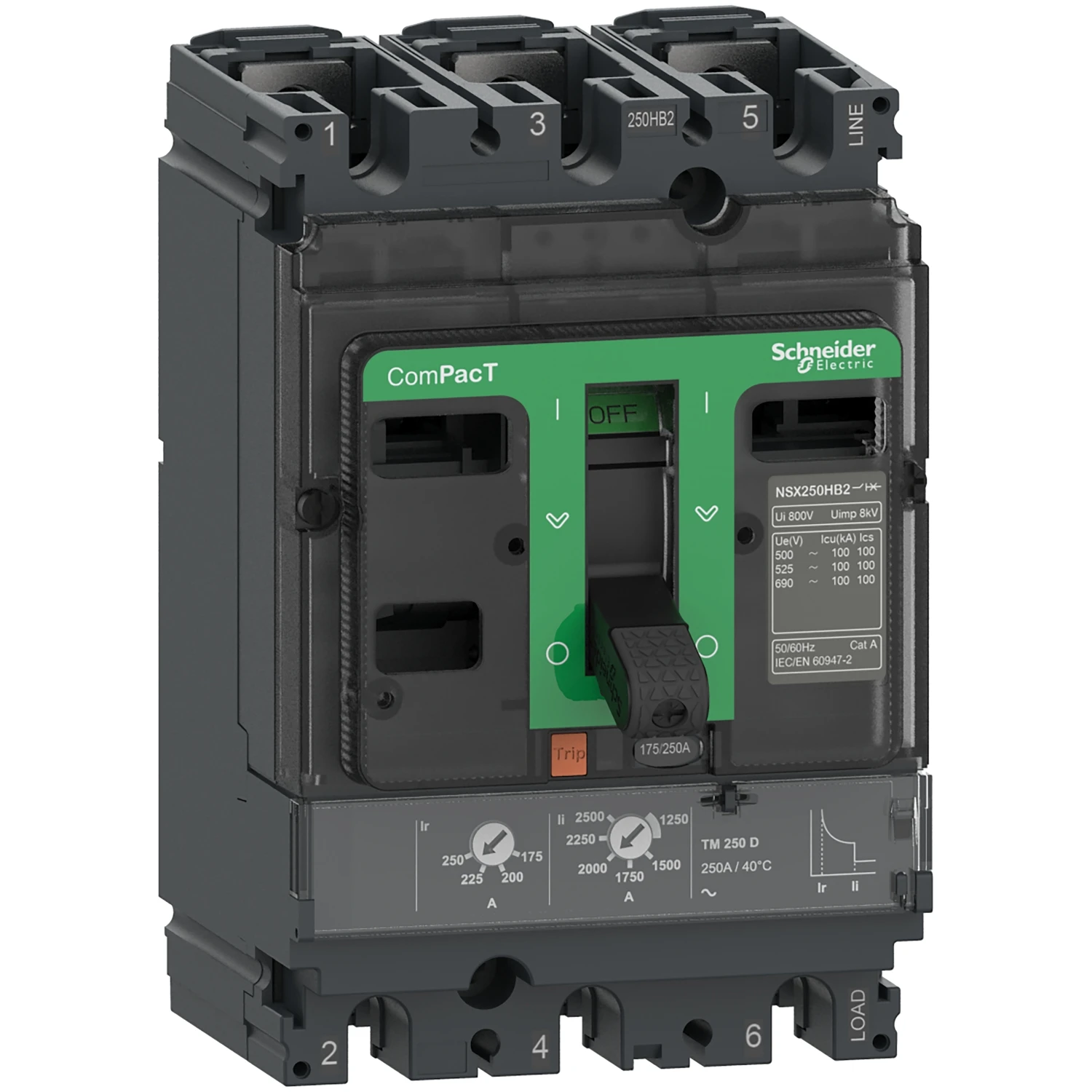 

Molded Case Circuit Breaker ComPacT NSX160N 50kA at 415VAC MicroLogic 2.2 trip unit 100A/160A 3P3D C16N32D100 C16N32D160